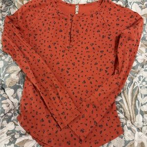 Free People Dark Orange Floral Long Sleeve Top
